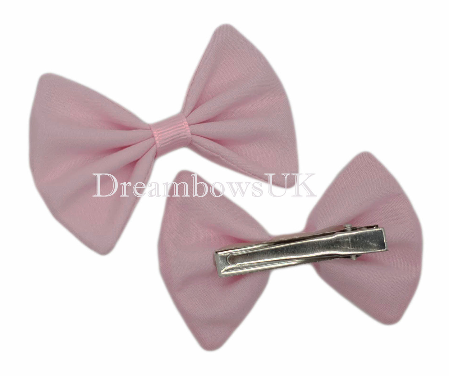 Girls baby pink fabric hair bows on alligator clips