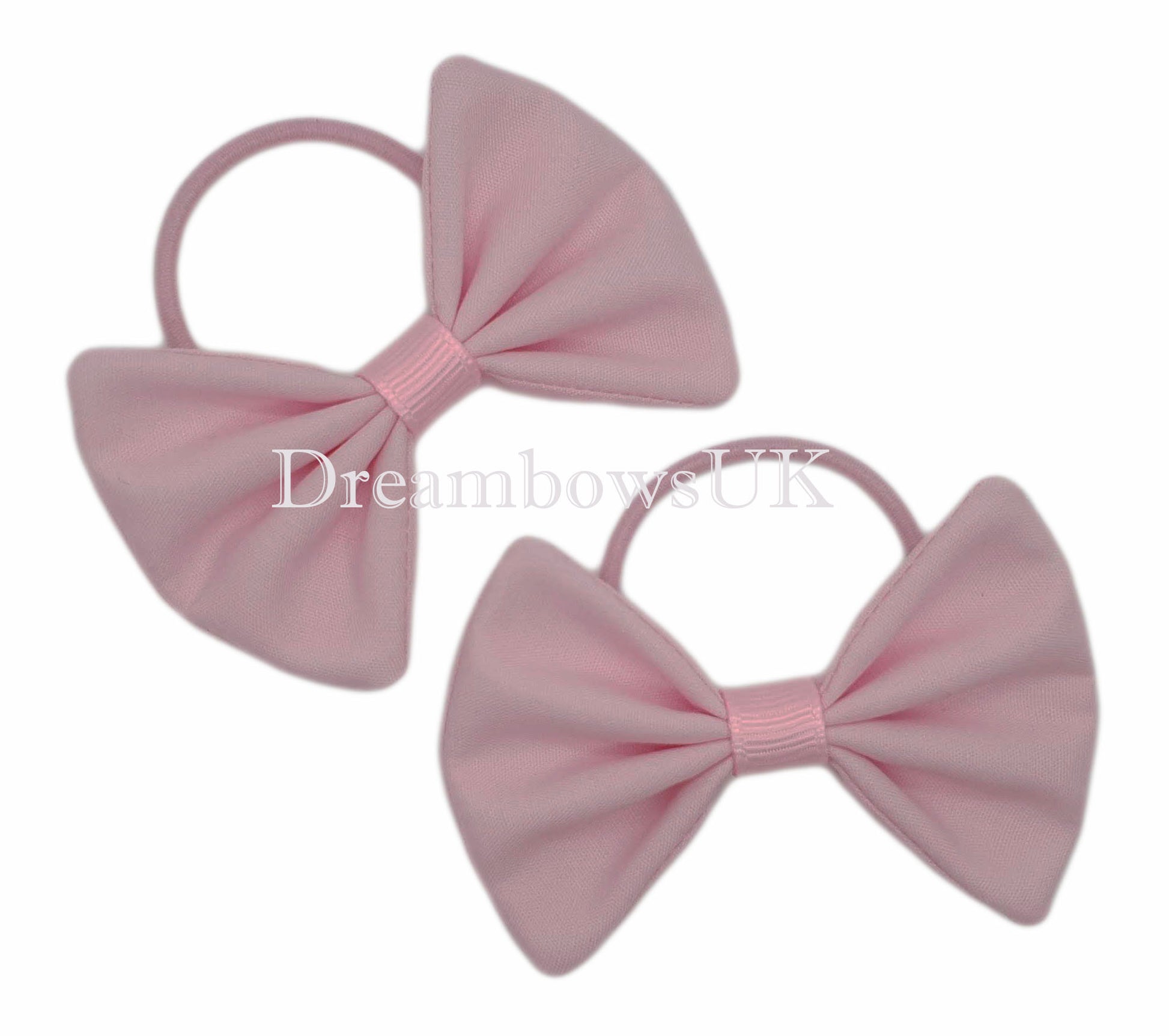 Girls baby pink fabric hair bows on thin hair ties