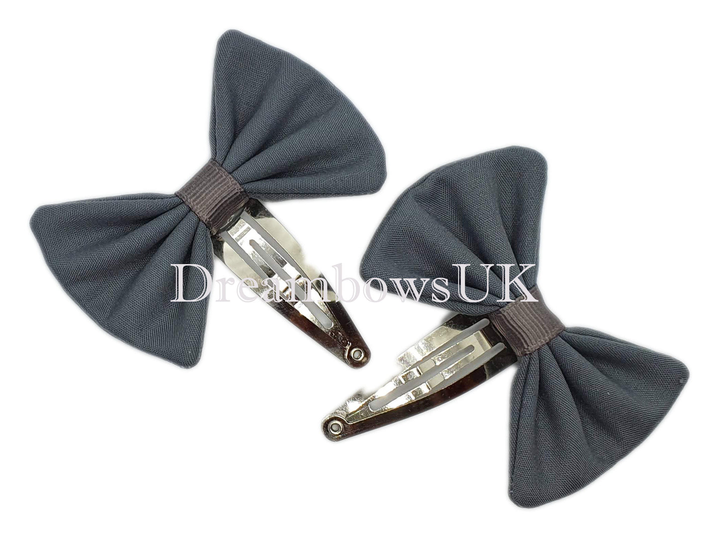 Girls school grey hair bows on snap clips