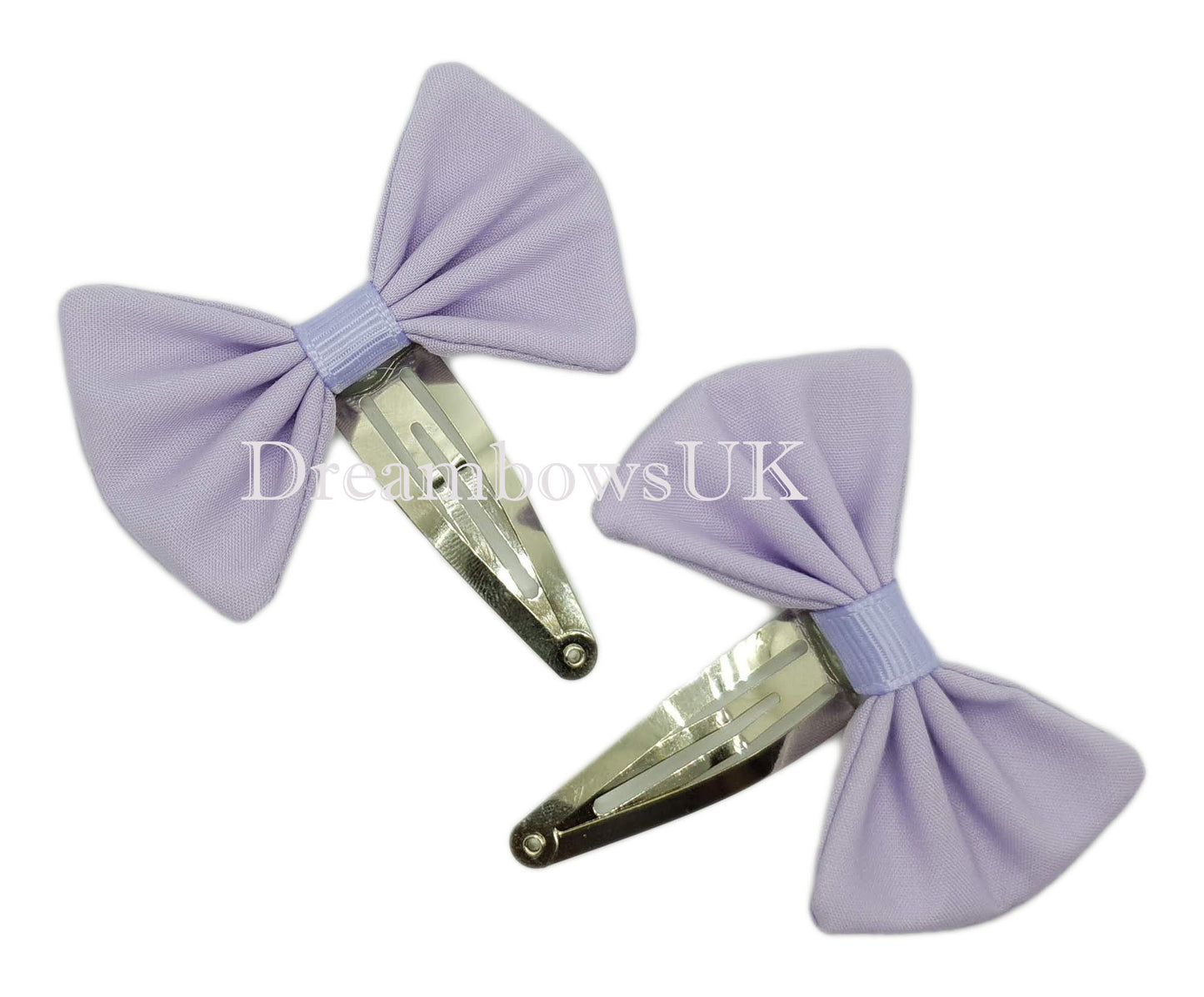 Girls lilac hair bows on snap clips