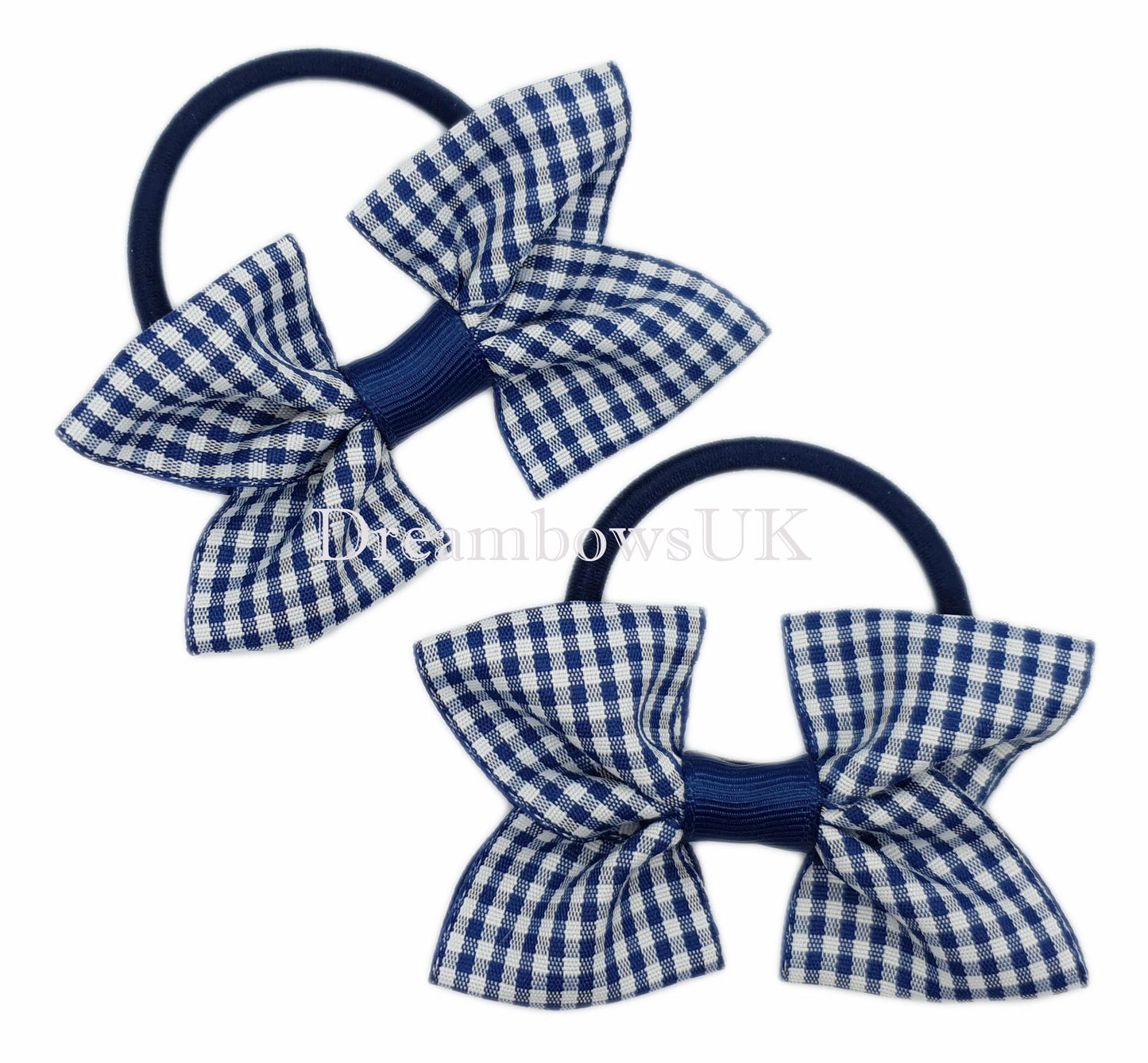 Navy blue gingham school bows on thick bobbles