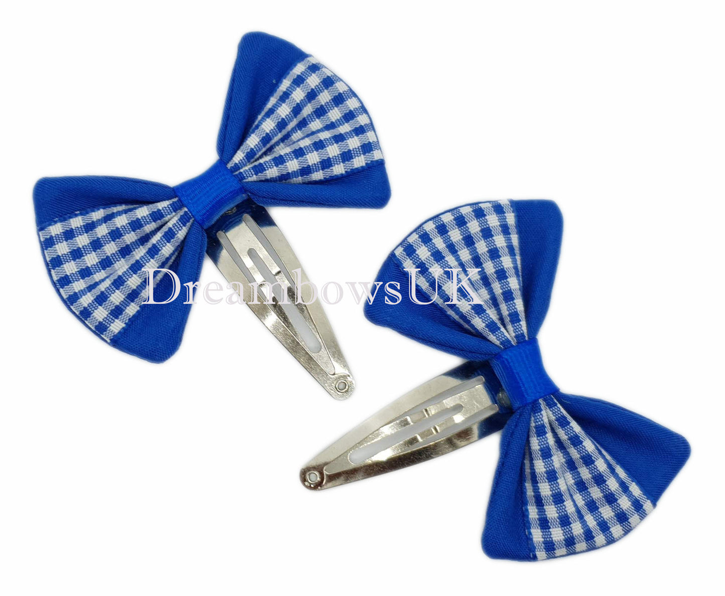 2x Royal blue gingham hair bows