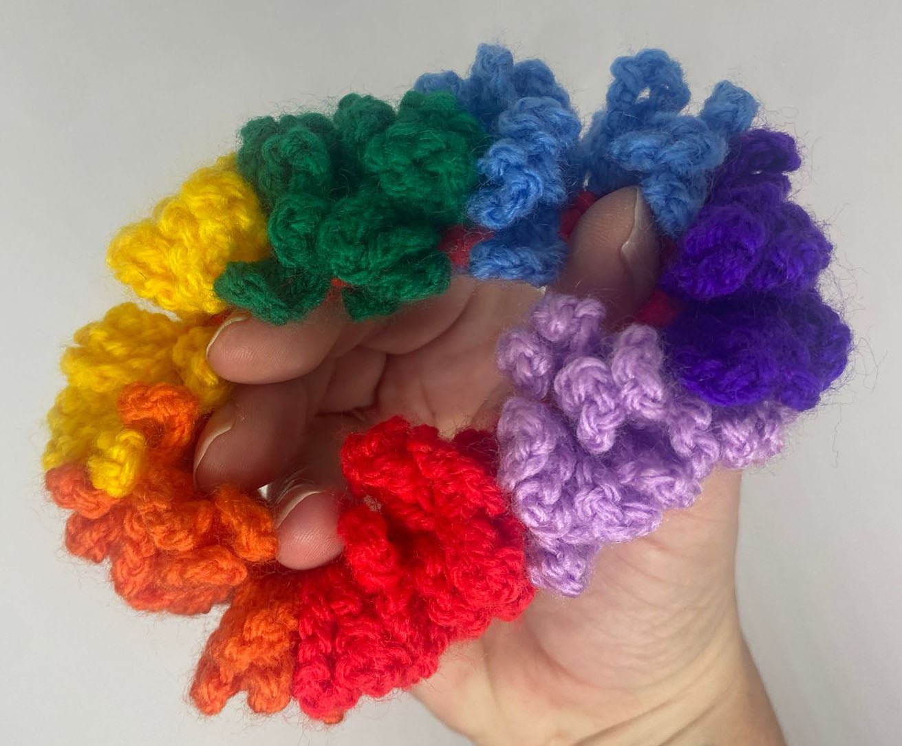 Rainbow crochet hair scrunchie - DreambowsUK