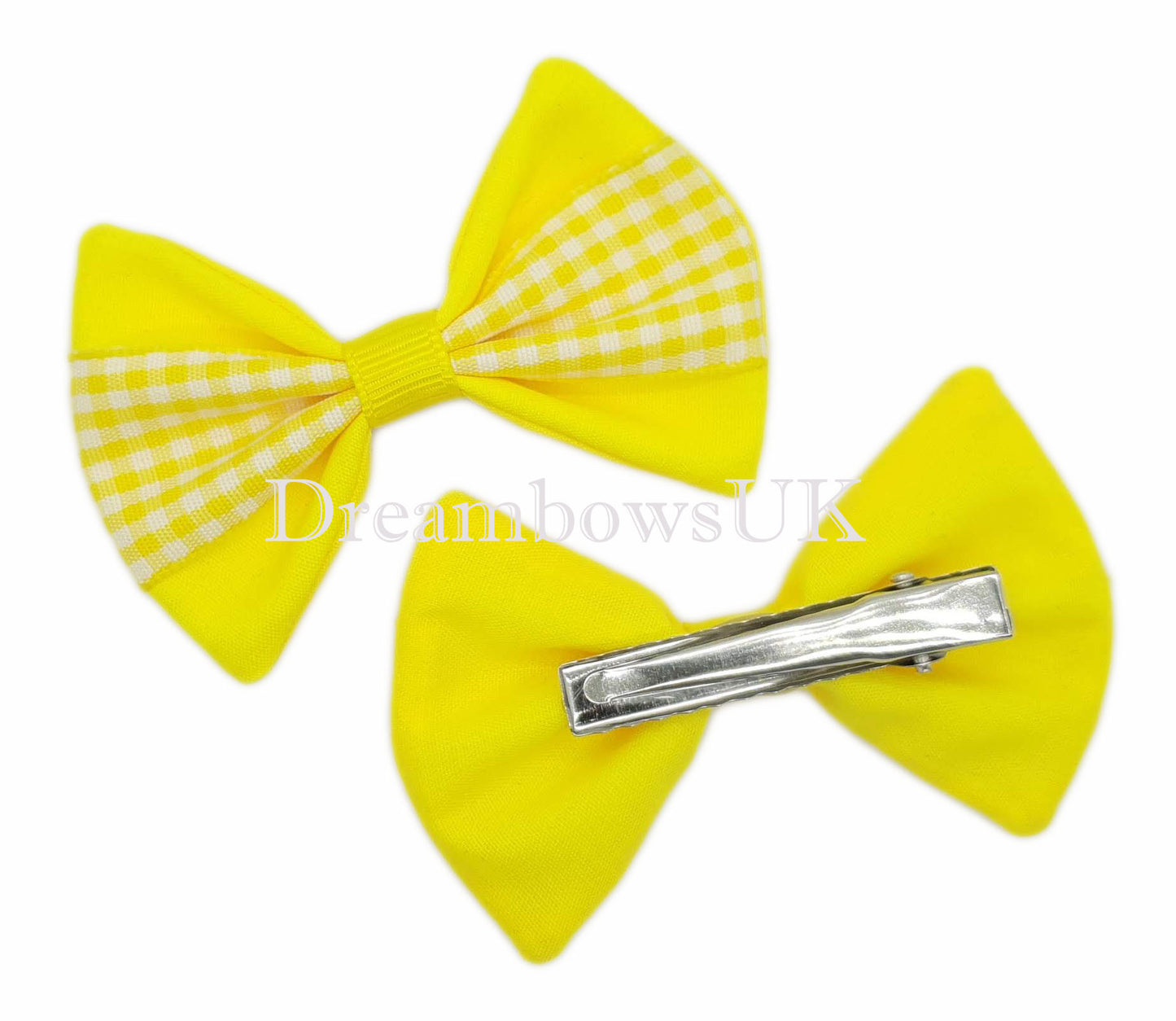 2x Yellow gingham hair bows - DreambowsUK
