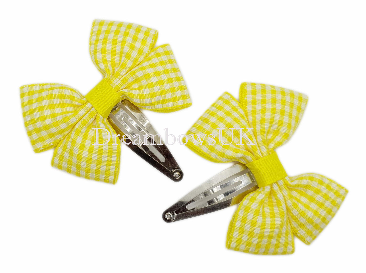 2x Yellow gingham hair bows