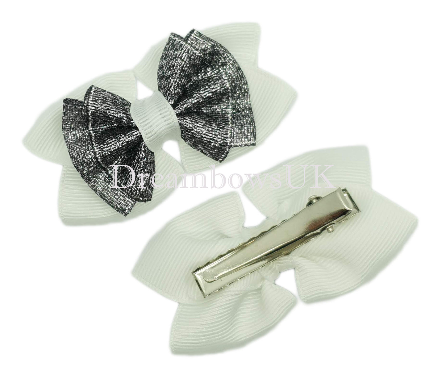 Black and white hair bows, alligator clips