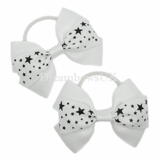 Star design hair bows, white toddler hair bows, bridal hair accessories 