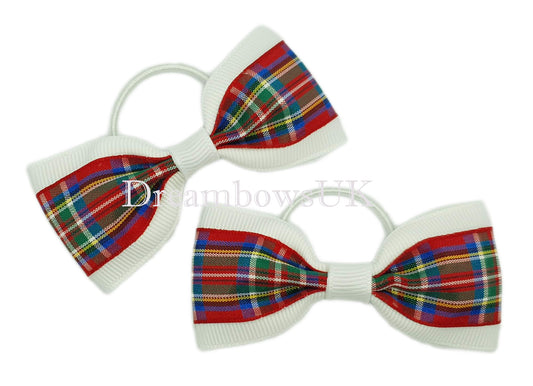 Royal Stewart tartan hair bows on thin bobbles