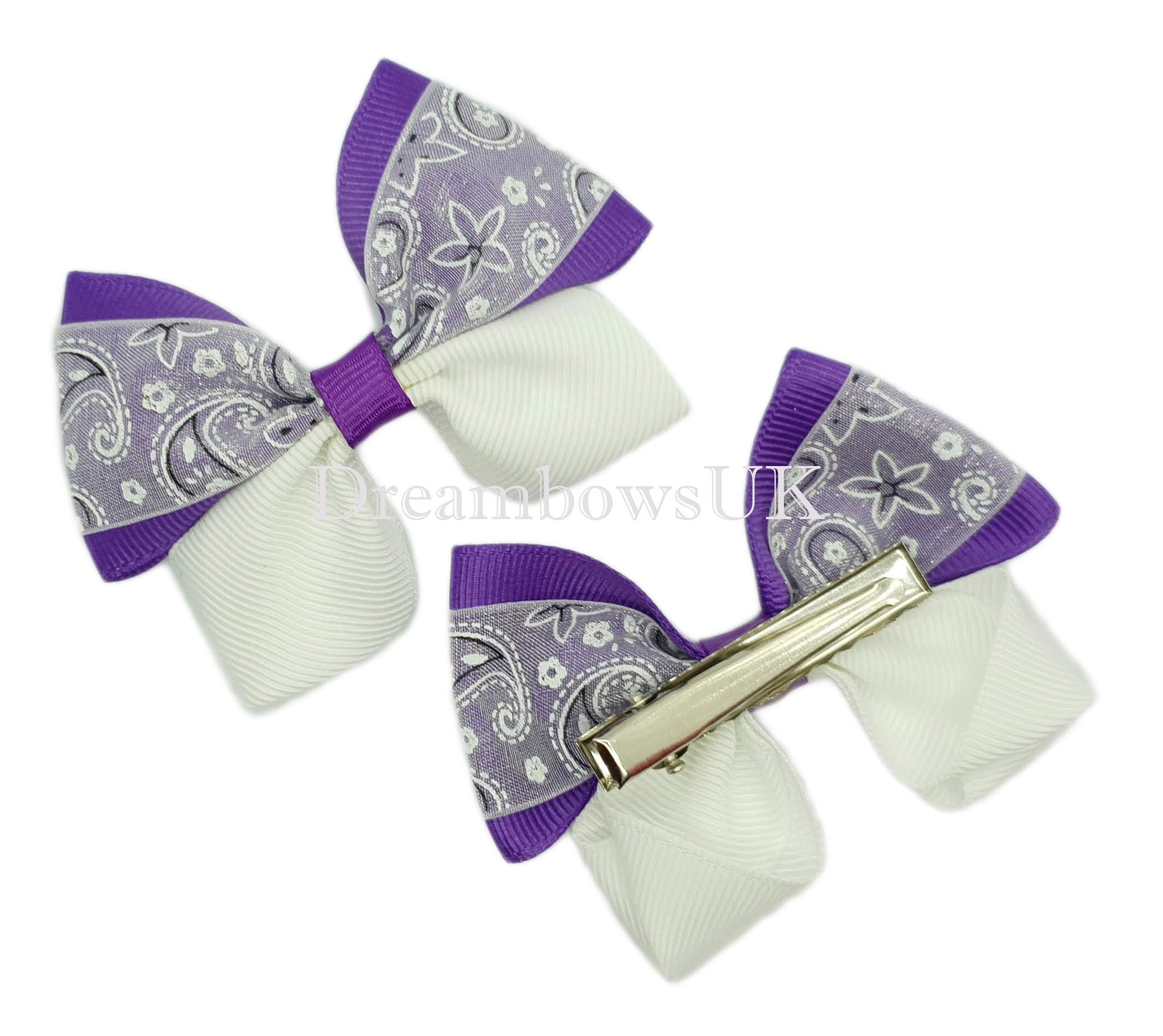 Purple hair bows, alligator clips
