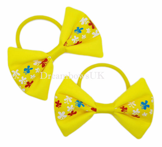 Yellow butterfly design hair bows, thick bobbles