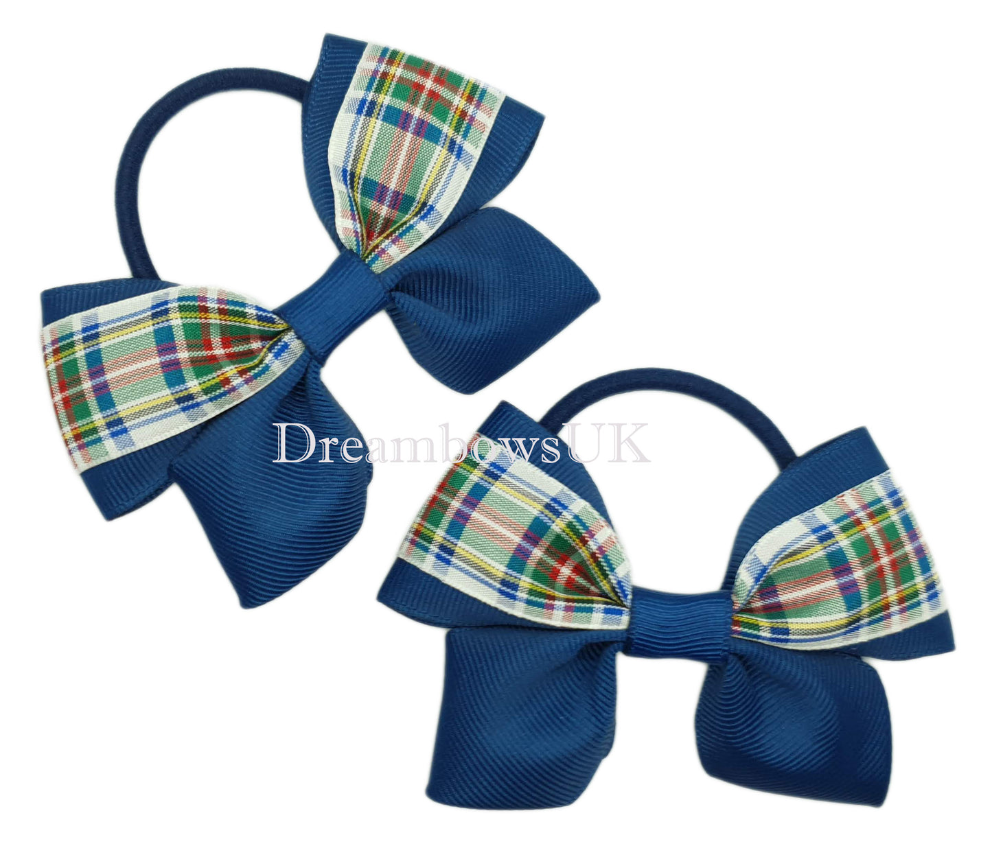 Navy blue tartan hair bows, thick bobbles