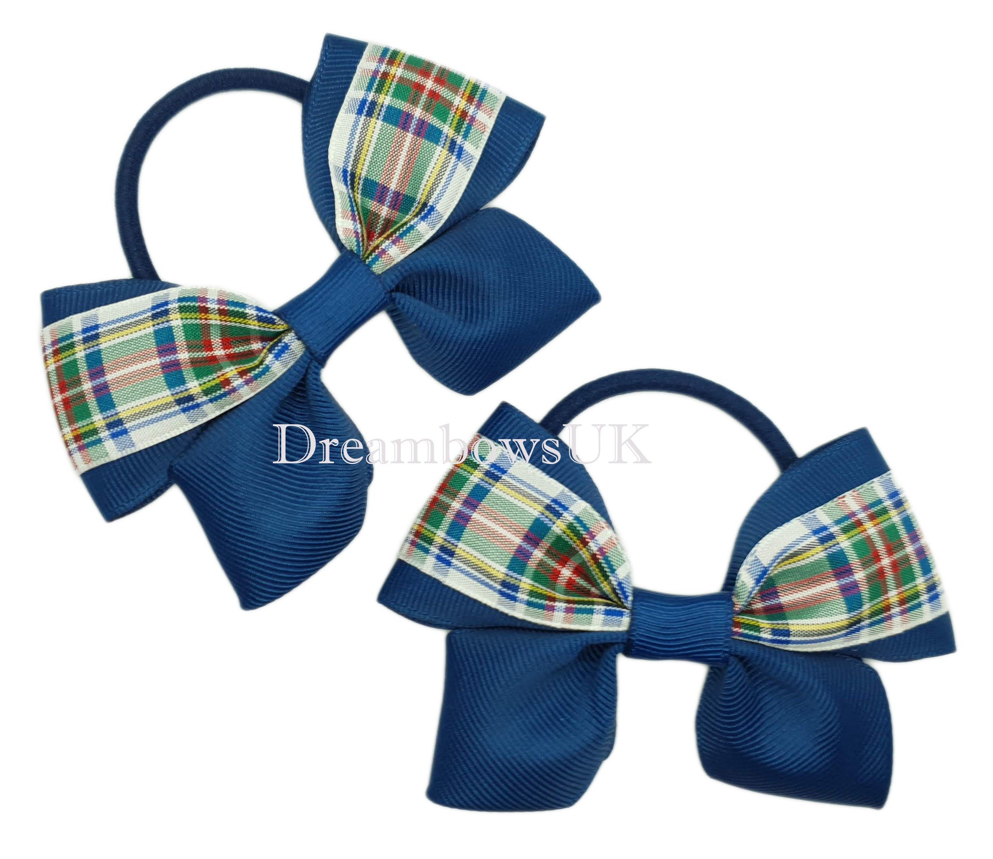 Navy blue tartan hair bows, thick bobbles