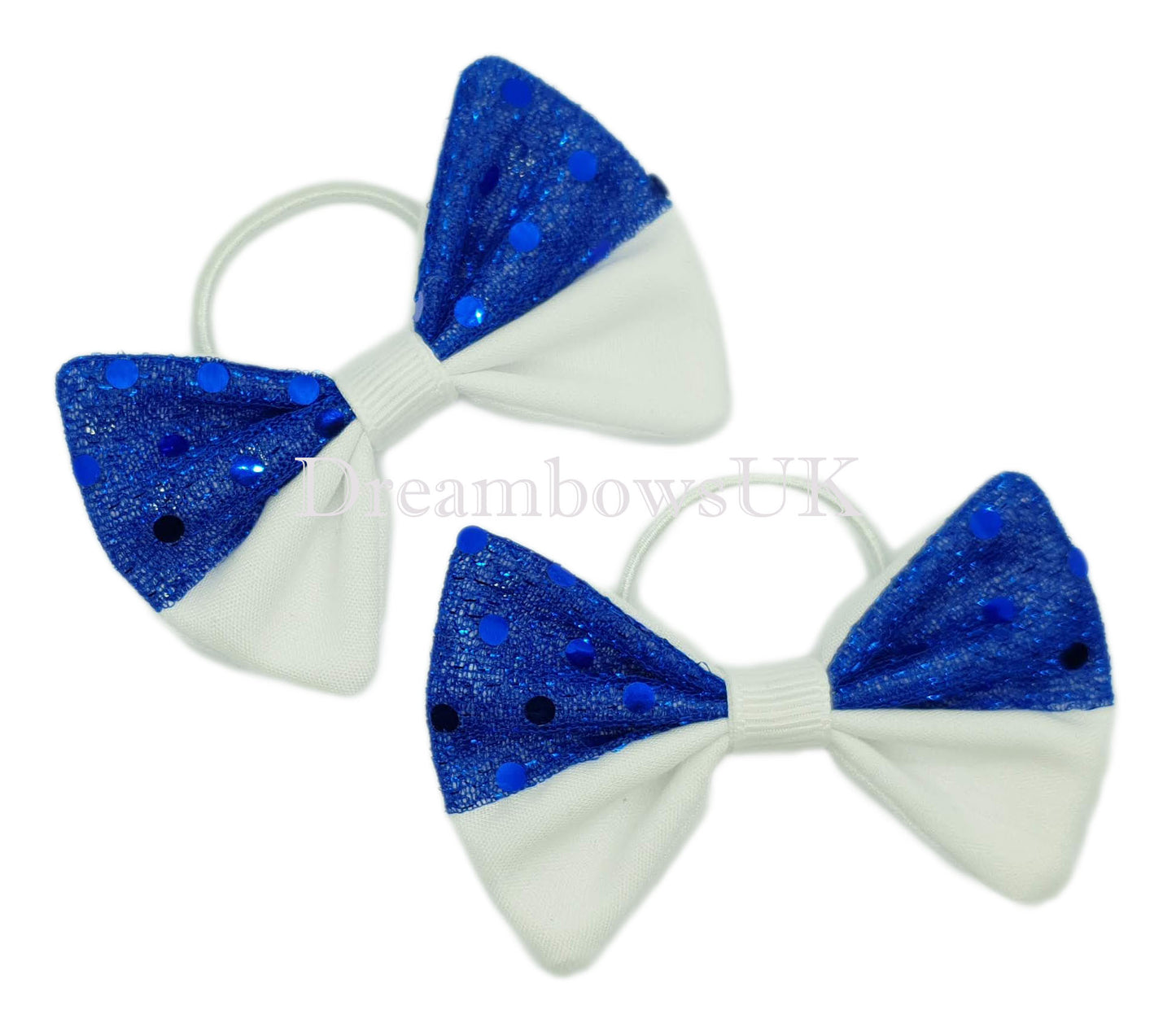 royal blue and diamante hair bows on thin bobbles