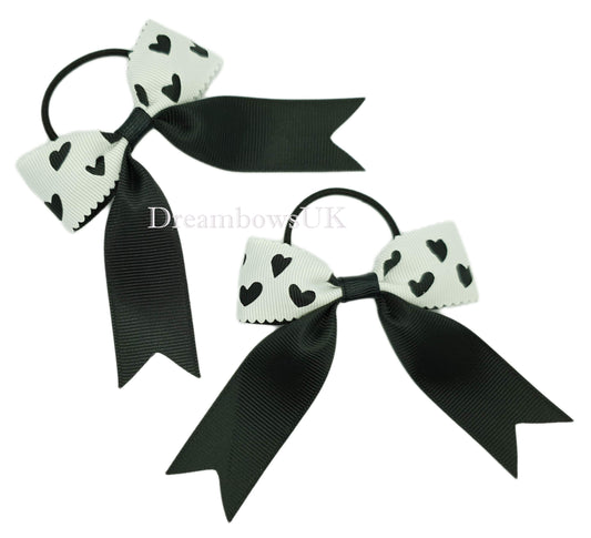 Black and white hair bows, thin hair bobbles