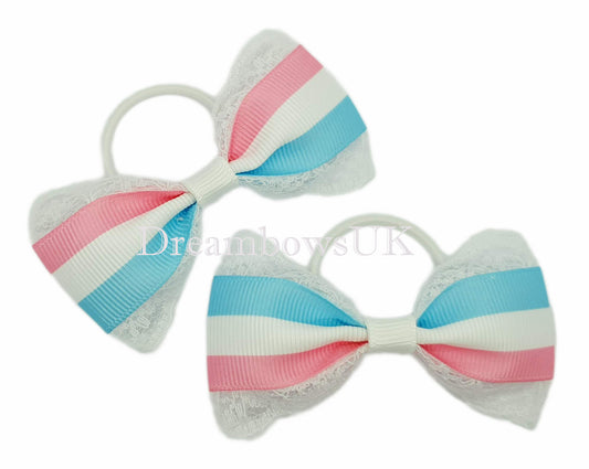 Striped hair bows, thin hair bobbles