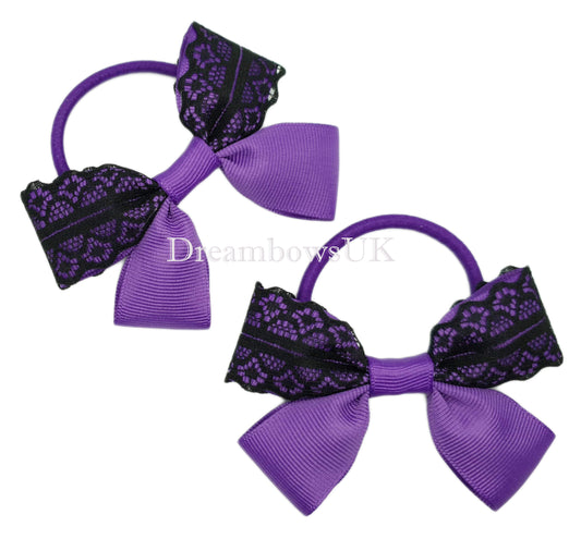 Black and purple bows on thick bobbles