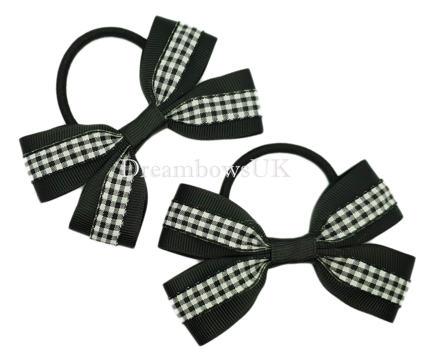 Black gingham hair bows on thin bobbles