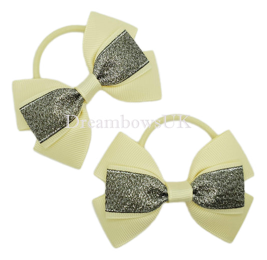 Cream and black glitter hair bows, Thin hair bobbles, girls hair accessories 