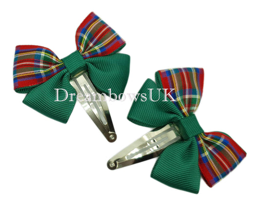 tartan hair bows on snap clips