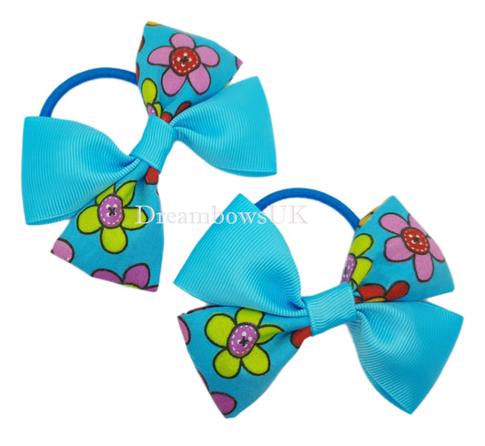 Floral hair bows on thick bobbles