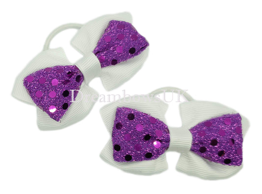 Purple and White Diamante Hair Bows on Thin Bobbles