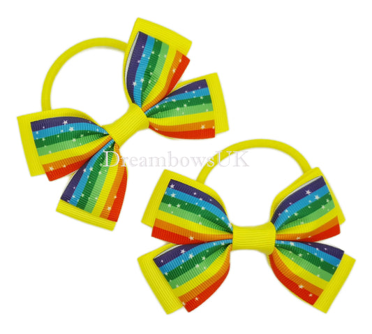 Colourful Striped Hair Bows on Thick Bobbles | One-of-a-Kind Pair