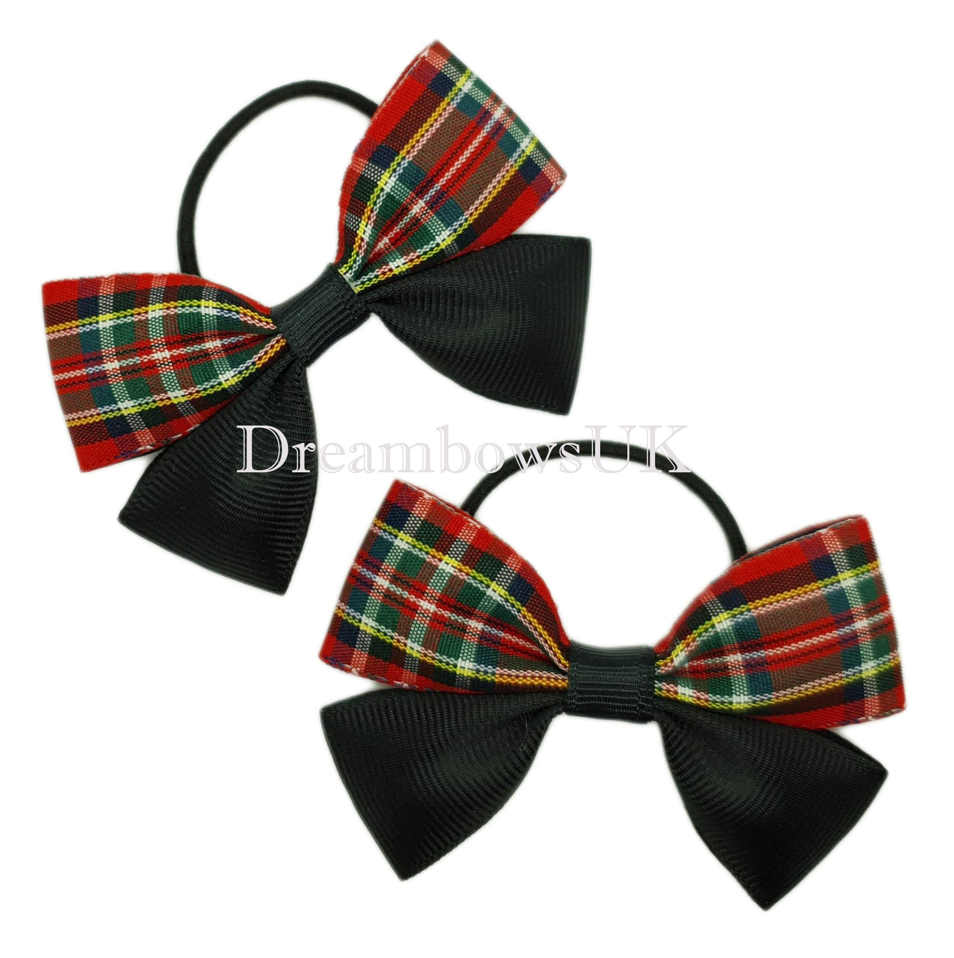 Royal Stewart tartan hair bows, thin bobbles