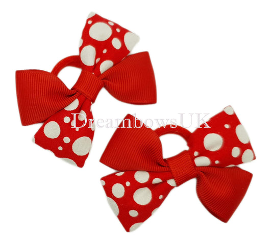 Red and white spotty bows, soft hair bobbles