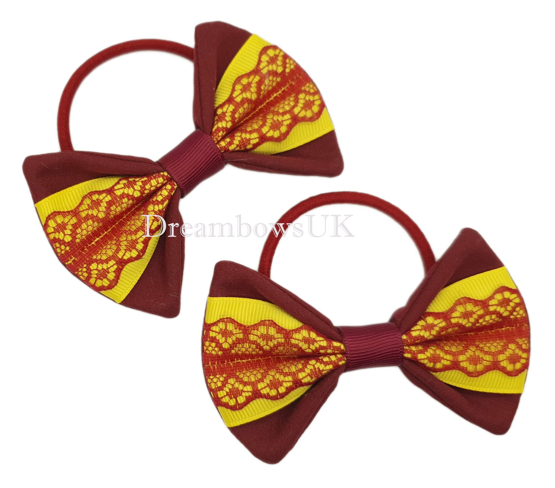 Burgundy school bows, thick bobbles