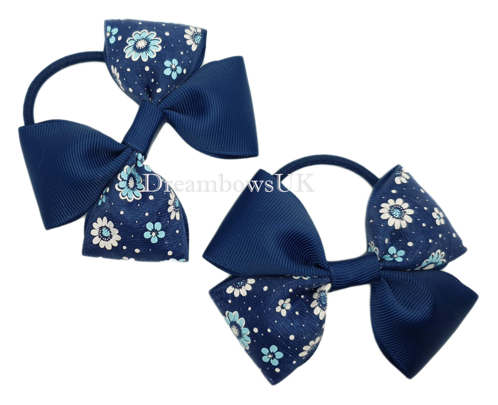 Navy blue floral hair bows, thick bobbles