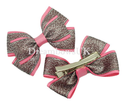 Black and pink glitter hair bows, alligator clips