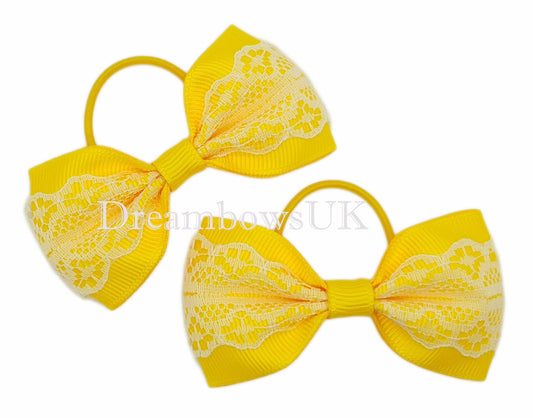 lace hair bows, golden yellow hair accessories