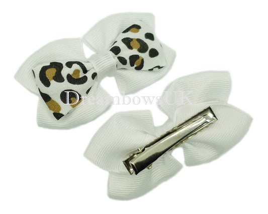 Leopard print hair bows on alligator clips