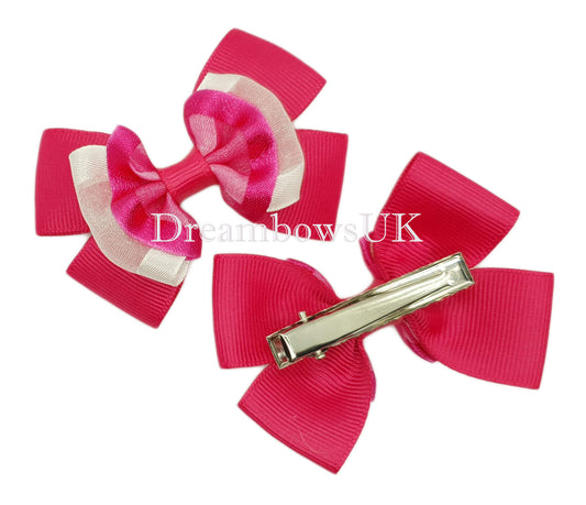 Pink organza hair bows on alligator clips