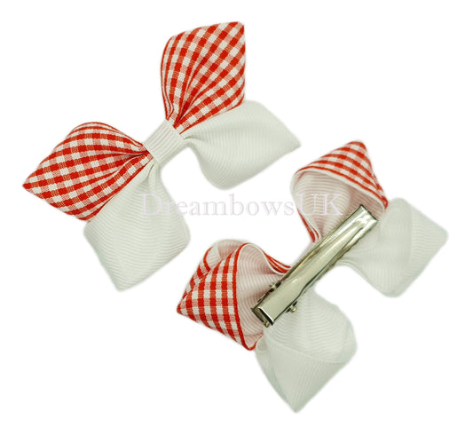 Red gingham hair bows, alligator clips