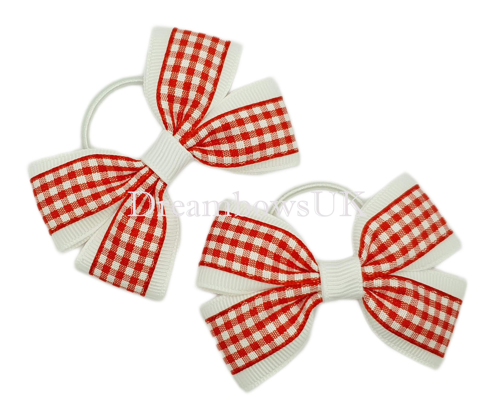 Red gingham hair bows on thin bobbles