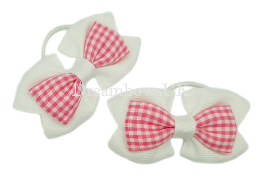 Pink gingham hair bows on thin bobbles