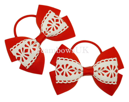 Red and white hair bows, school bows, hair accessories