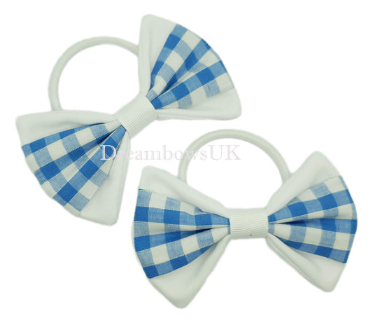 Baby blue gingham hair bows on thick bobbles