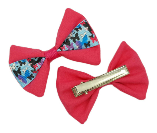 Cerise pink and blue butterfly hair bows – alligator clips