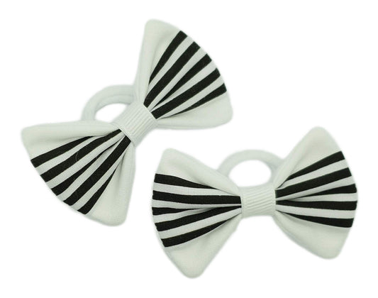 Black and white striped hair bows on polyester bobbles