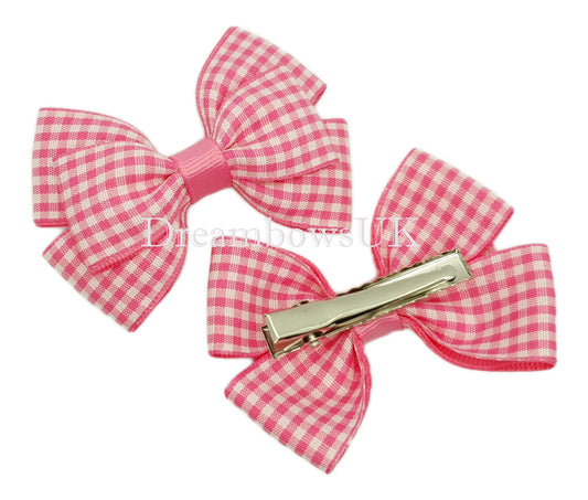 Pink gingham hair bows on alligator clips