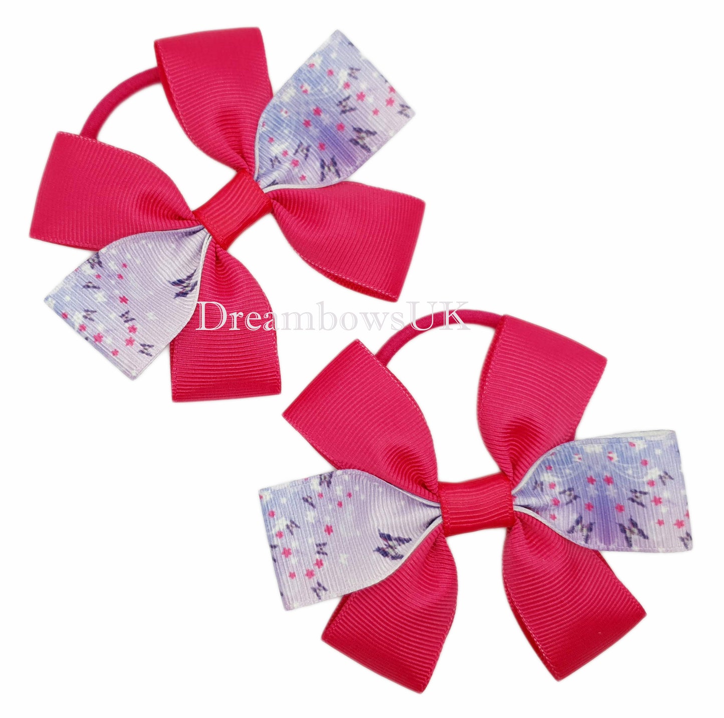 Cerise pink hair bows, lilac hair bows, thick bobbles