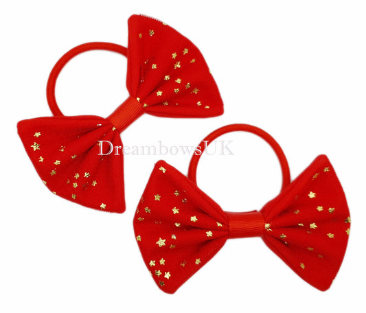 Red glitter hair bows on thick bobbles