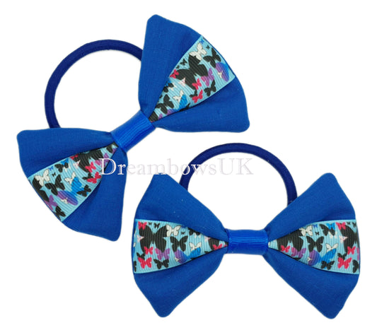 Royal blue hair bows, butterflies, thick bobbles