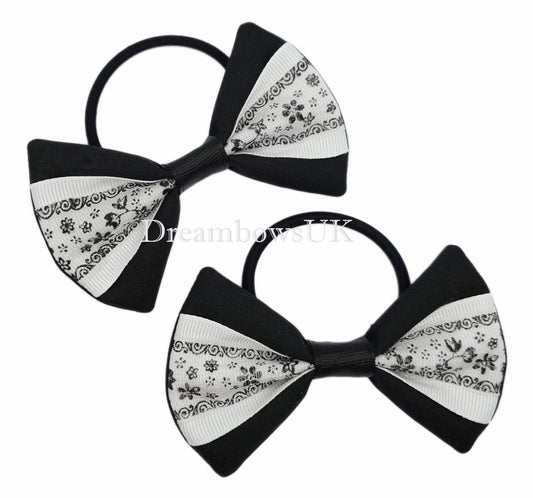 Black and white hair bows on thick bobbles