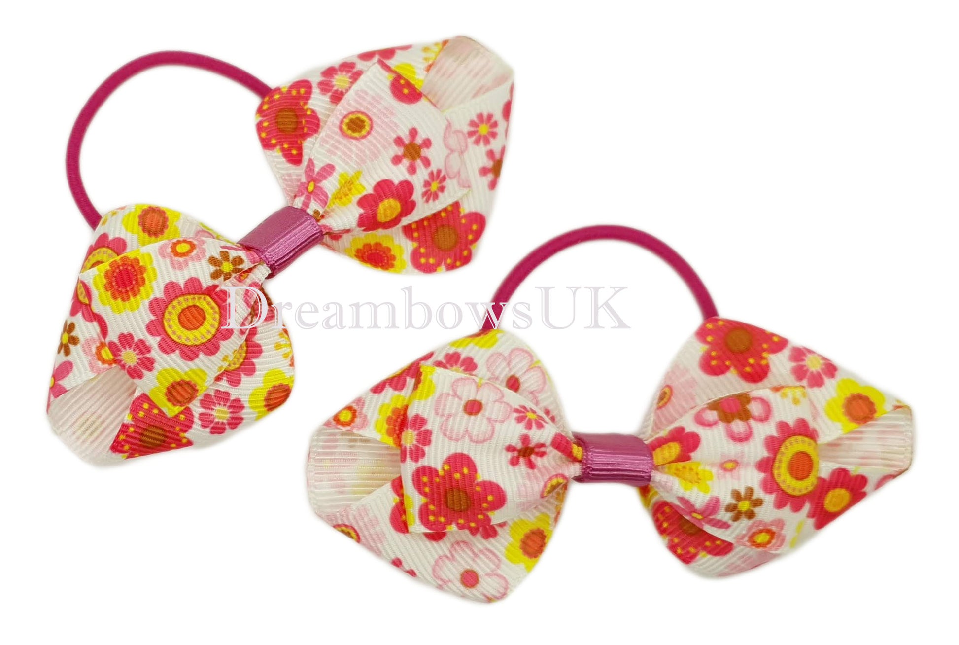 Pink floral hair bows, thin hair bobbles