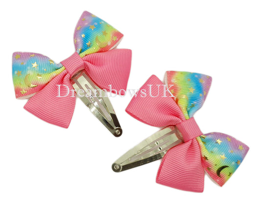 Pink baby bows, snap clips