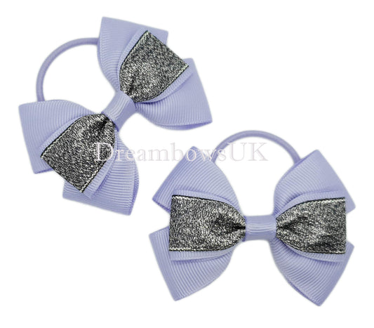Lilac hair bows, black glitter bows, thin hair bobbles