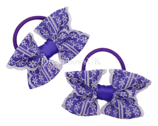 Purple lace hair bows, thick bobbles